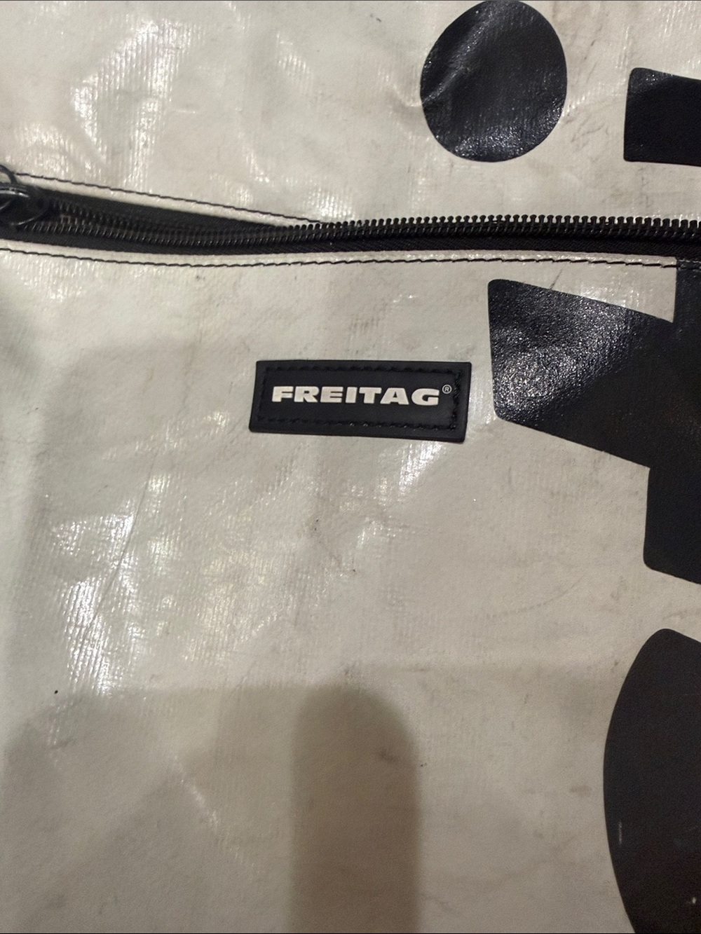 FREITAG Grey & Black Graphic Shoulder Bag with Detachable Pouch. - Picture 5 of 16